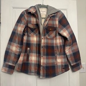 Plaid Hooded Sherpa lined shirt Jacket